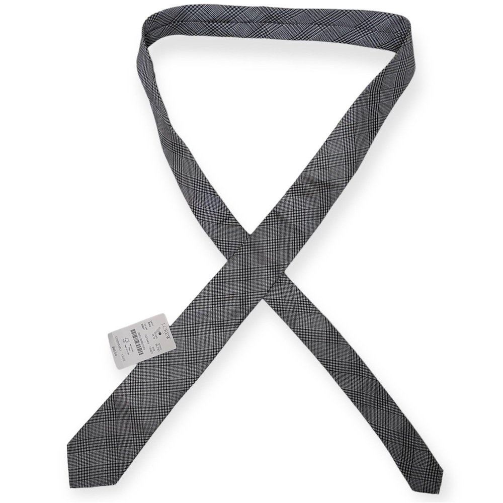 J Crew Classic Black White Plaid 100% Silk Tie